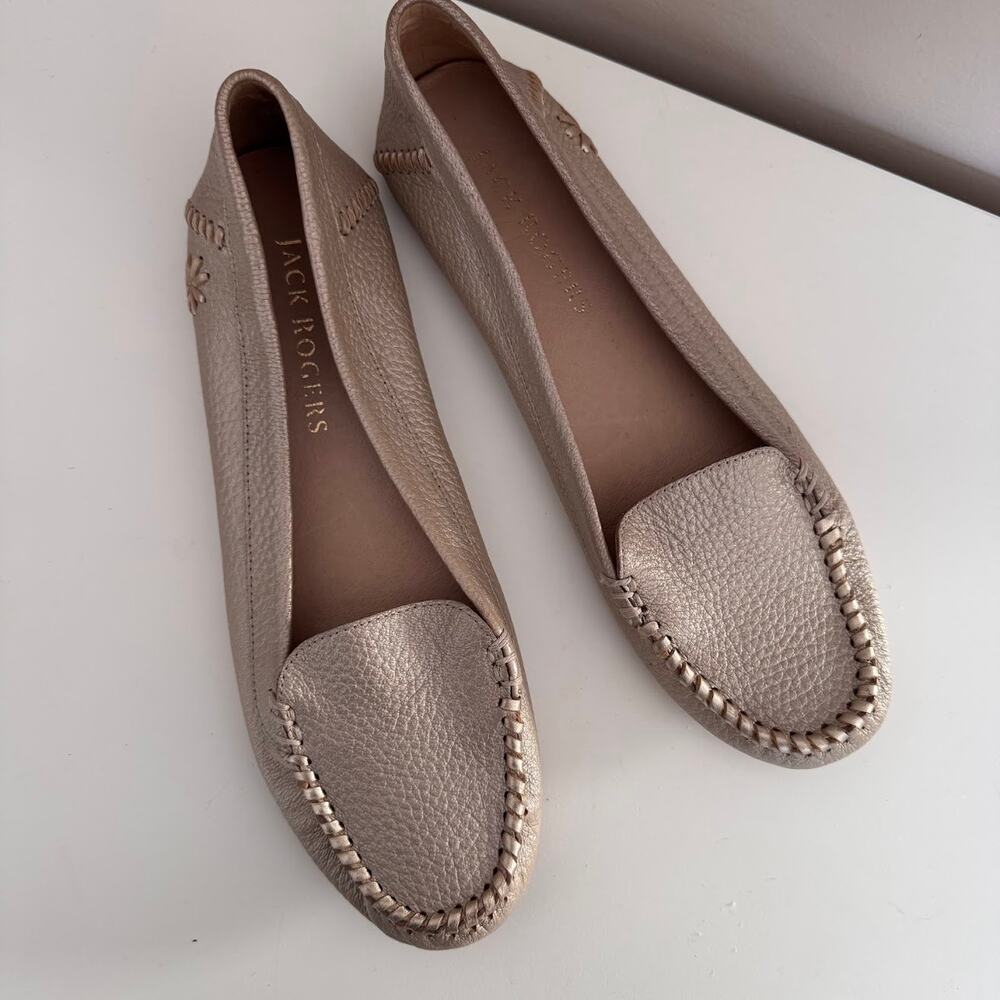 Jack Rogers Women's Mllie Moccasins Platinum Leather Loafers Size 9.5